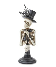 K & K Interiors - Skeleton Bust on Pillar Holding Skull - 42301A