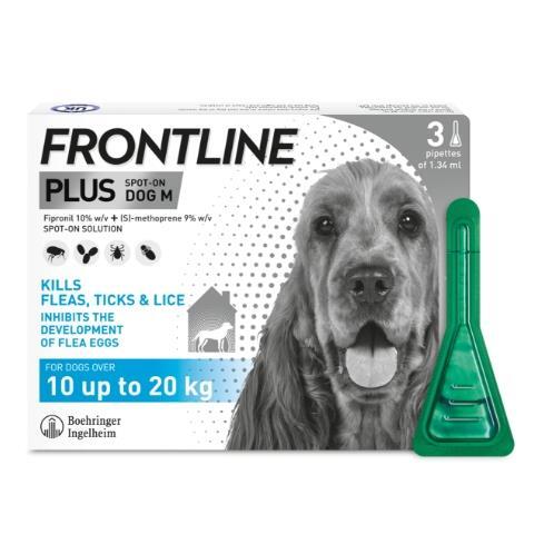 Frontline Plus Dogs 10 - 20Kg Spot On 3 Pipettes