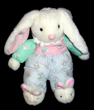 18" VTG Soft Dreams Pastel Polka Dot Bunny Bear Plush Stuffed Animal Slippers