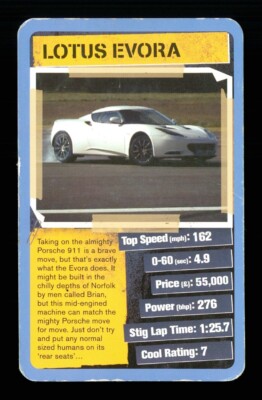 1 x Infokarte Top Gear 2 coole Autos - Lotus Evora   T20b