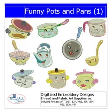 Embroidery Design Set - Funny Pots and Pans - 13 Designs - 9 Formats - USB Stick