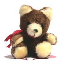 Vintage Teddy Bear Plush Stuffed 4.5" Bear RUSS w Tags Brown Bear Red Ribbon