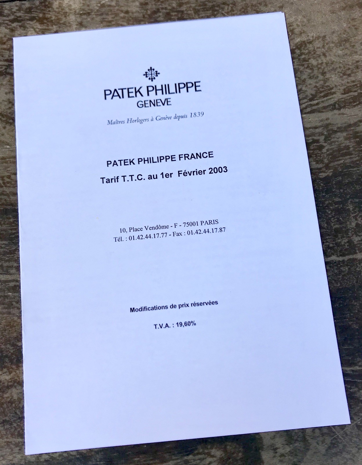 2003 Patek Philippe Price List: Quantieme Complications Tourbillon Nautilus OEM