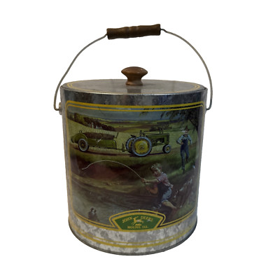 John Deere Ice Bucket With Wooden Metal Handle Home Decor Gift
