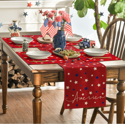 Red Blue Stars America Patriotic 4Th of July Placemats Set of 4, 12 X 18 Inch Se - Picture 5 of 12