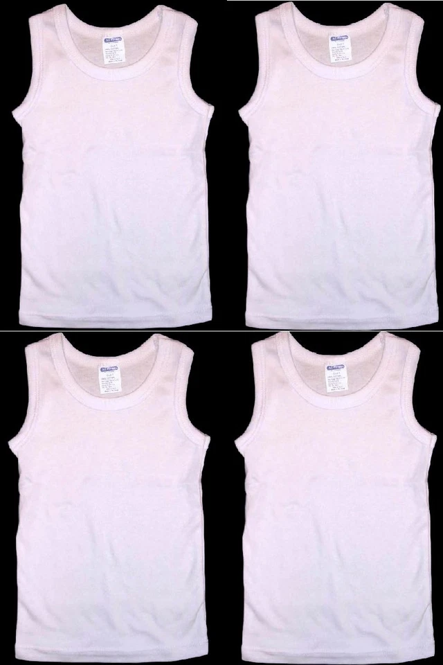 4pk Boys Tank Top White Color Ribbed Undershirts Infant Toddler Kids Underwear - Image 3 of 4