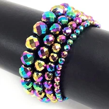 Shiny Color Hematite Bracelet Faceted Beaded 7.5" Handmade Stretch 4mm 6 8 10mm