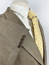 Jos A Bank Men's Gold Houndstooth Wool Sport Coat Blazer Jacket Size 44 L