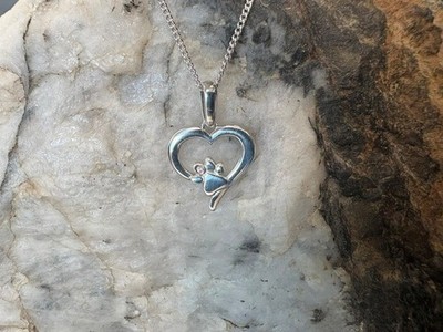 Clogau walisisches Silber & 9 kt Rotgold Pfotenabdrücke Herz Topas Anhänger 22'' Wales