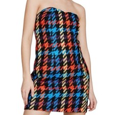 Nasty Gal NWT Sz 10 Sweetheart Strapless Bodycon Mini Dress Plaid Tweed Party