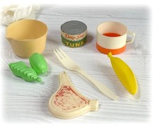 VTG 1960-70s Ideal Children's Play Kitchen Misc Lot Food Cup Bowl Fork Hong Kong