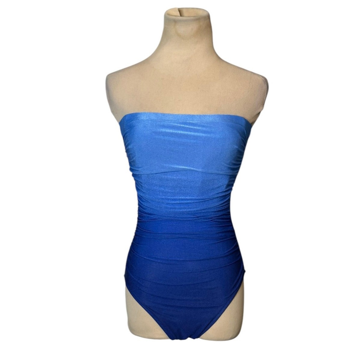 Roidal Brasil Blue Ombre Ruched Bandeau One Piece Swimsuit size