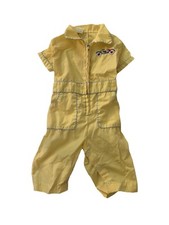 Vintage 60s Baby Yellow Boiler Suit Jumper Newborn Bicycle Embroidery Cute