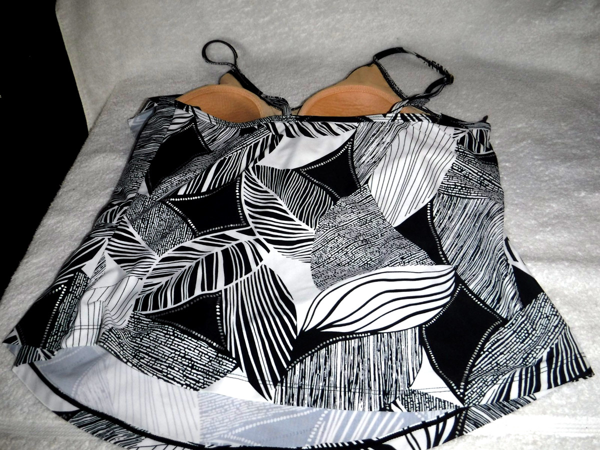 Ceeb 16 Tankini Top Bathing Suit Black white Layered Adjustable View 2