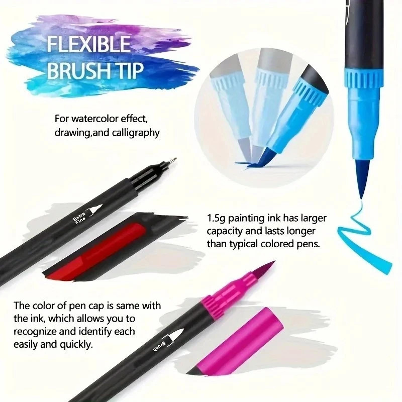 Vibrant Double-Ended Watercolor Markers &ndash; Art Set for Drawing & Crafts, Durable