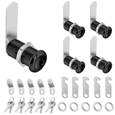 1-3/8" Cabinet Cam Lock Keyed Alike 5PCS Black Cabinet Locks with Keys Secure...