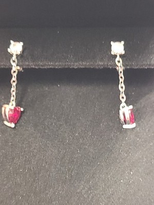 Herzförmige LabCreated Rubin & weißer Lab-Created Saphir Ohrhänger Sterling
