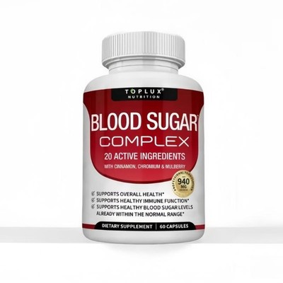 Toplux Blood Sugar Complex 20-in-1 with Cinnamon, Chromium & Mulberry, 60 Caps