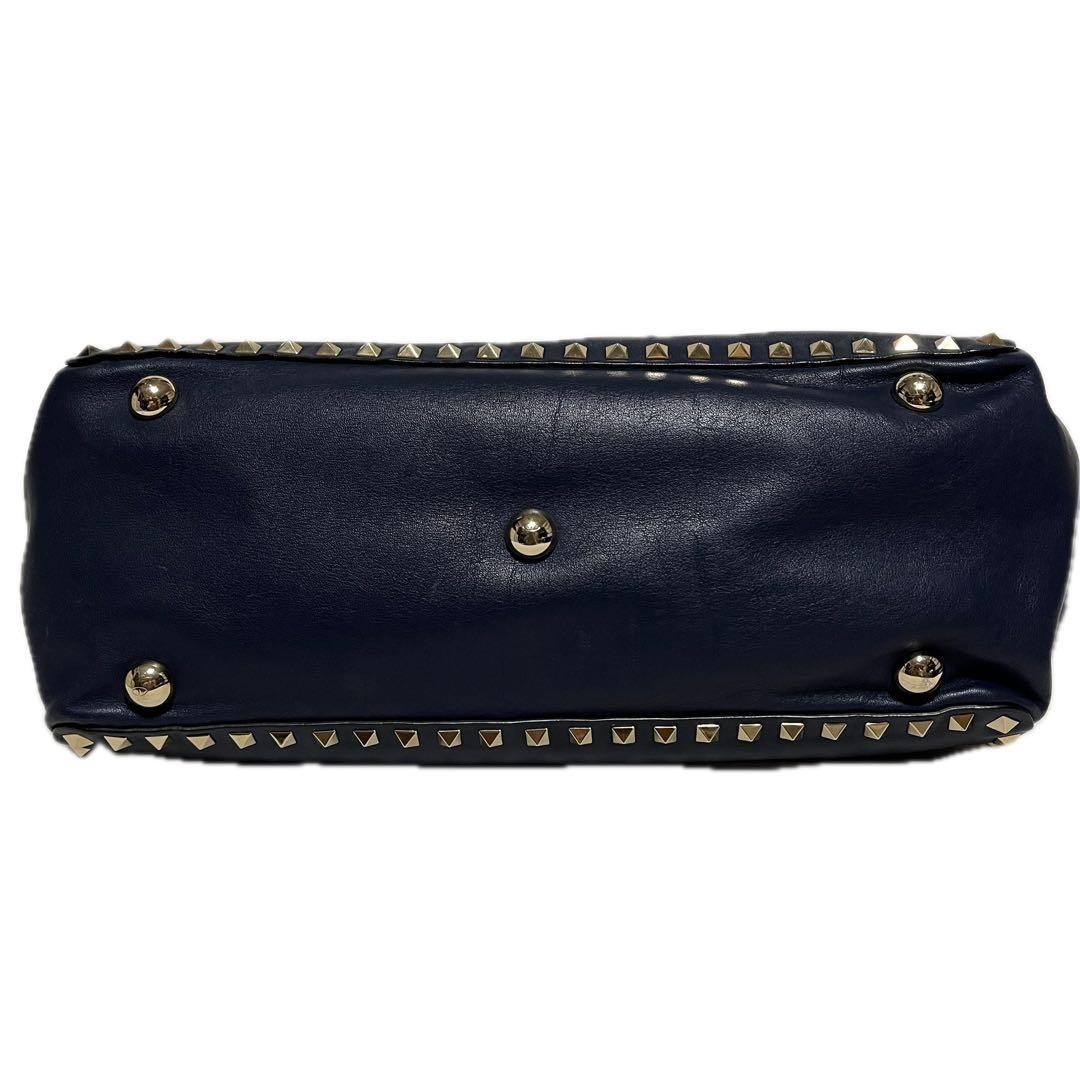 Valentino Garavani Navy Leather 2-Way Studded Tote Bag, Shoulder, Authentic Jap thumbnail 7