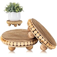 2Pcs Wood Risers for Display Decorative Round Beaded Riser Distressed for Decor