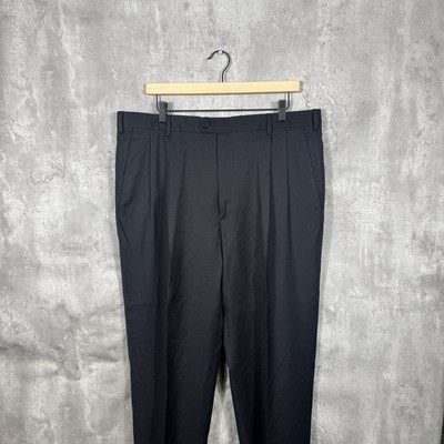 Zanella Dress Pants Mens 38x30 Black Bennett Pleated Cuffed Trouser Wool