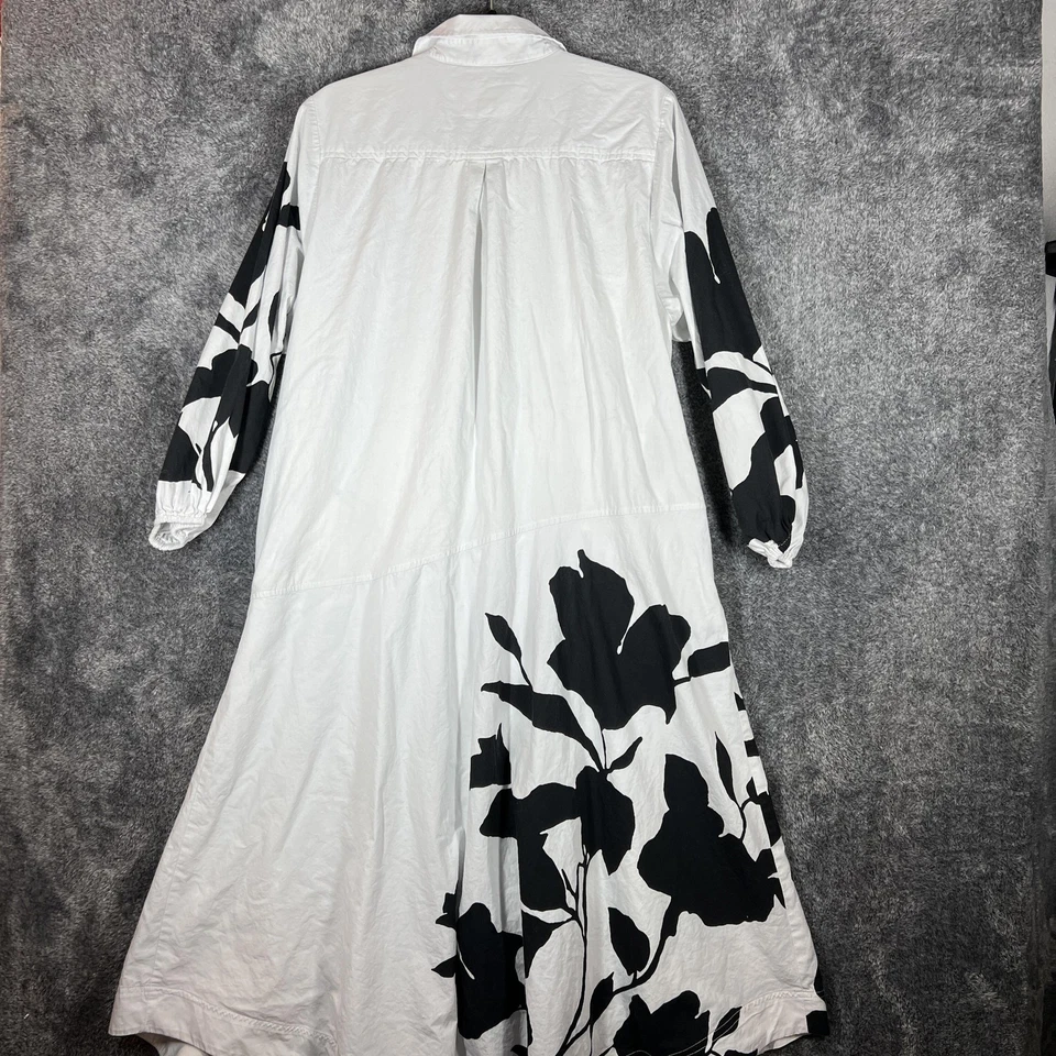 Maeve Dress Womens Large Black White Floral Shirt Dress Midi Jo Faulkner - Image 2 of 4