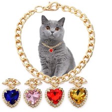 Luxury Pet Necklace Gold Chain Heart Diamond Pendant for Dogs and Cats