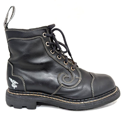 Vtg JOHN FLUEVOG 7TH HEAVEN Angel Derby Swirl Black Boots Size M 6 W 8 $449 EUC*
