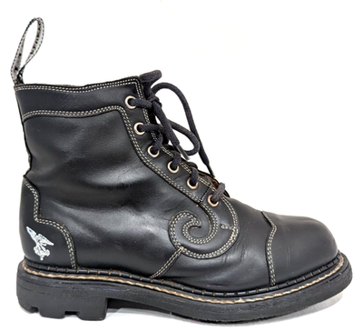 Vtg JOHN FLUEVOG 7TH HEAVEN Angel Derby Swirl Black Boots Size M 6