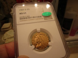 GOLD NGC & CAC STICKERED 1909 D INDIAN HEAD HALF EAGLE MS 63 IT LOOKS NICER