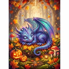 Forest Dragon Diamond Art Kits for Adults, Fall Fantasy Diamond Painting  5D Fu