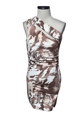 Alana Eve Ladies Jamie Print Cocktail Dress Fully Lined One Shoulder Size L NWT
