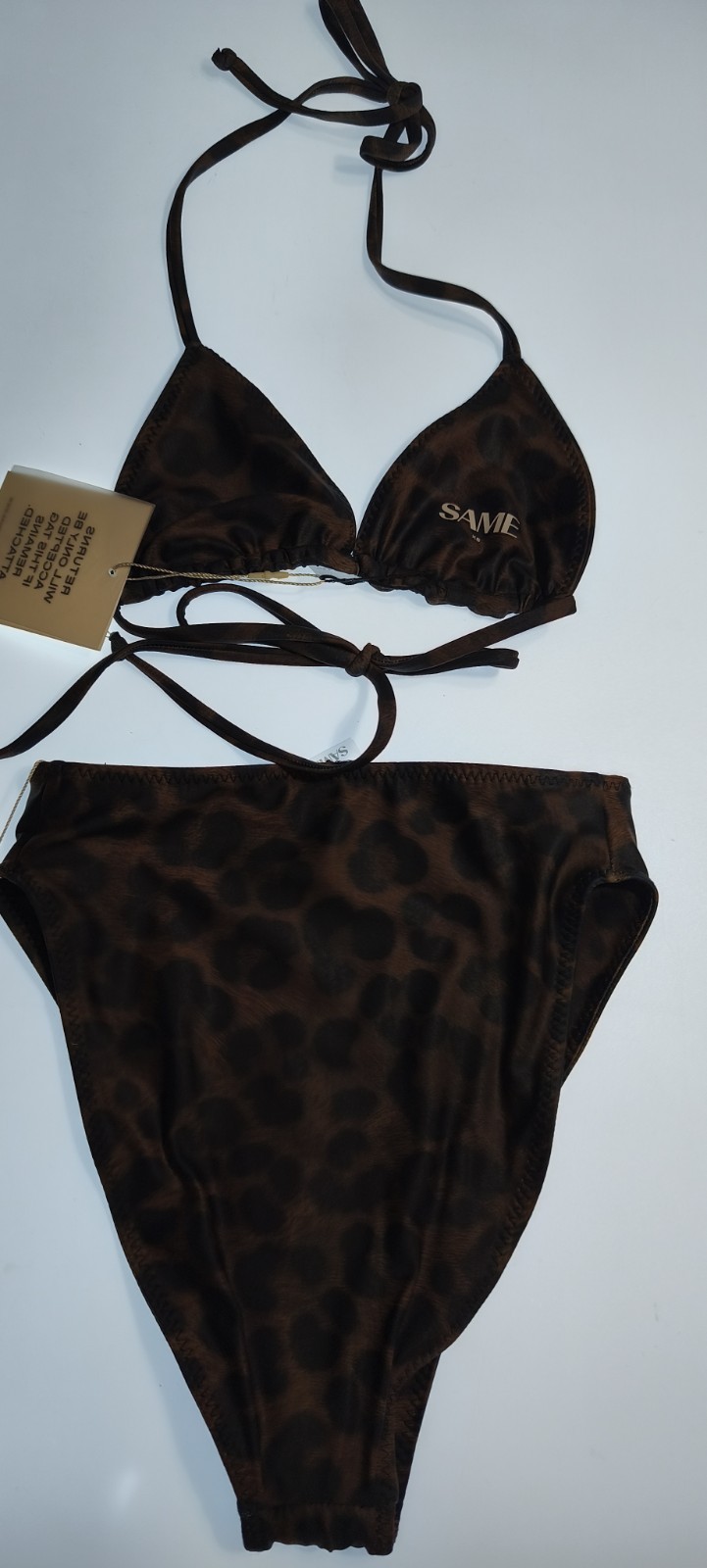 SAME Swimwear Leopard Print Bikini Set Triangle Top XS + High Waist Bottom XXS N image 7