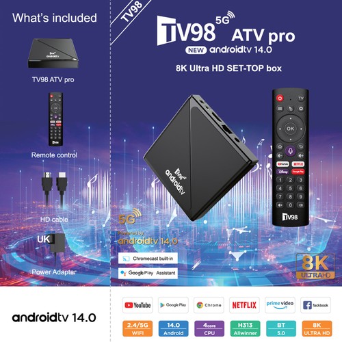 Smart TV98 TV Stick Android 14 ATV WiFi HD 8K 3D TV Box Media Player 2GB+16GB UK - Picture 15 of 28