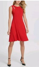 Dkny Women's Red Sleeveless Crew Neck Fit Flare Party Cocktail Dress Size 6