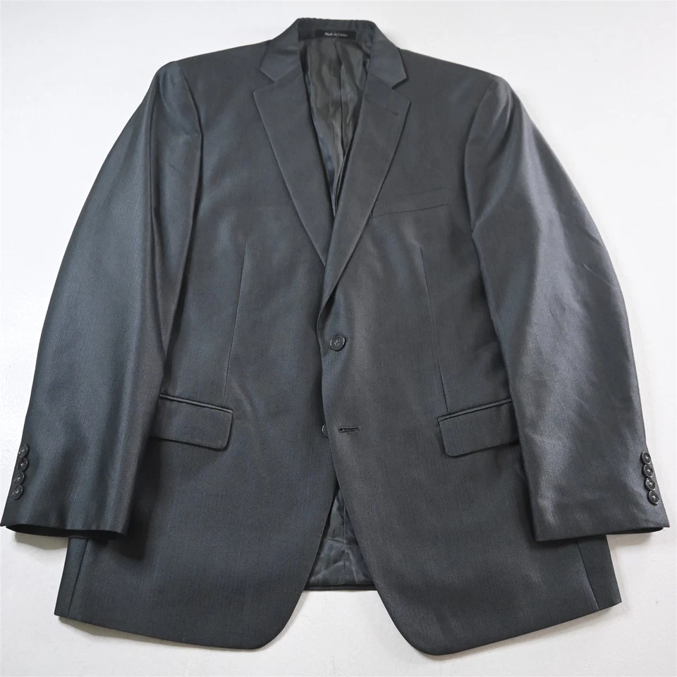 Calvin Klein 42R 34x32 银色灰色人字形男式夹克外套 — 第 2/4 张图片