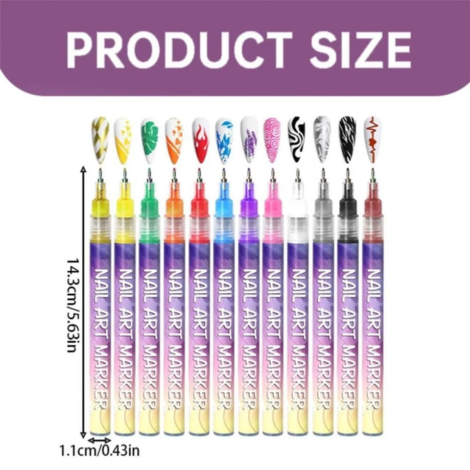 12 Colors Nail Art Pens Set 3D Nail Polish Pens Graffiti Dotting Pen Acrylic DIY - Image 2 of 4