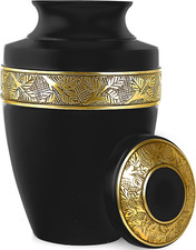 Elegant Black  Gold Metal Alloy Urn for Adult Ashes - Secure Lid, 200lbs