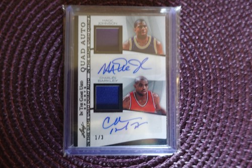 2025 Leaf In The Game Used Quad Auto Patches Holo Magic/Barkley/Ewing/Rodman 1/3