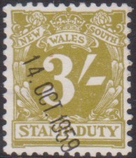 (F366-125) 1940 NSW 3/- olive Stamp duty (DY)