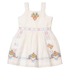 Polo Ralph Lauren Girls White Floral Embroidered Linen Dress, Size 5Y