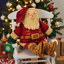 VTG Cloth Hand Sewn Fabric Christmas Santa Claus Stuffed Plush Figure Doll 14"