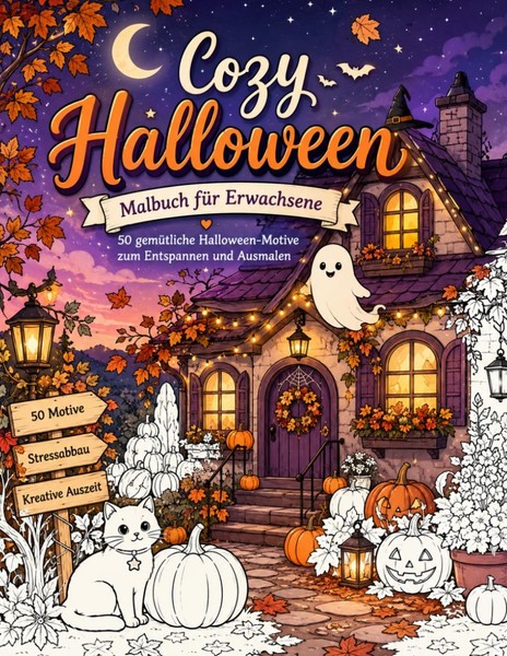 Halloween Malbuch FüR Erwachsene, 50 Ausmalbilder, Entspannung, KreativitäT-image