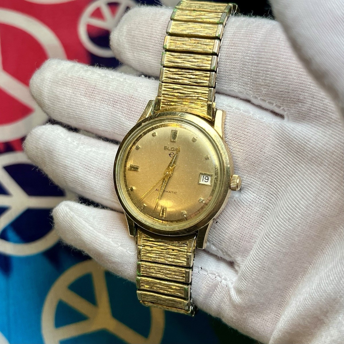 1950s Elgin Men's 10K Gold Swiss Made Automatic 17 Jewel Watch