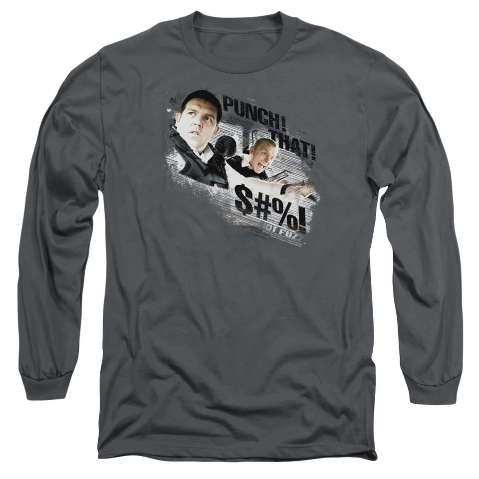 Hot Fuzz Punch That Mens Long Sleeve Shirt Charcoal Officially Licensed - Image 3 of 3