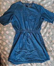 Boohoo Womens Blue Denim Dress Elastic Waist Round Neck 3/4 Sleeve
