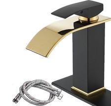 Waterfall Spout Bathroom Sink Faucet Black Gold Basin Vanity Mixer Tap W/ Drain