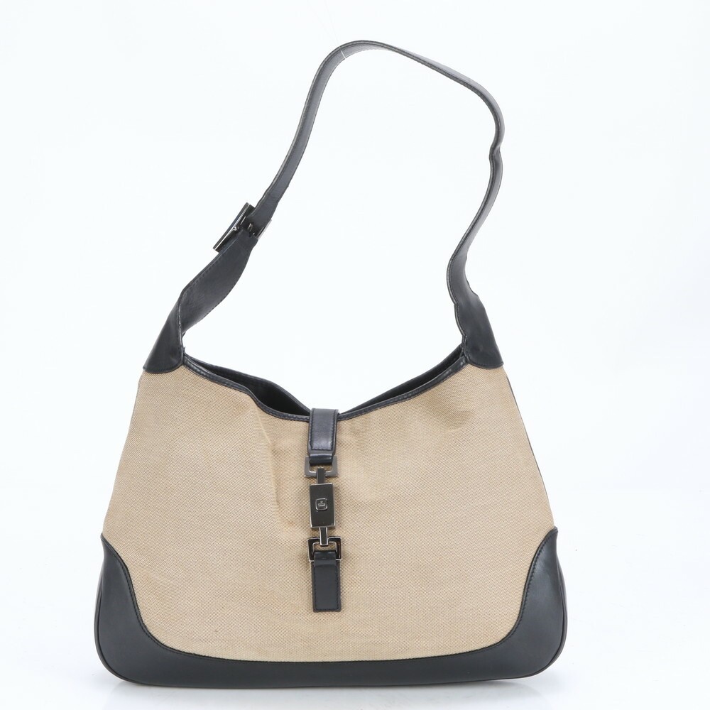 Gucci Jackie 001 3346 Leather and Canvas Shoulder Tote Handbag
