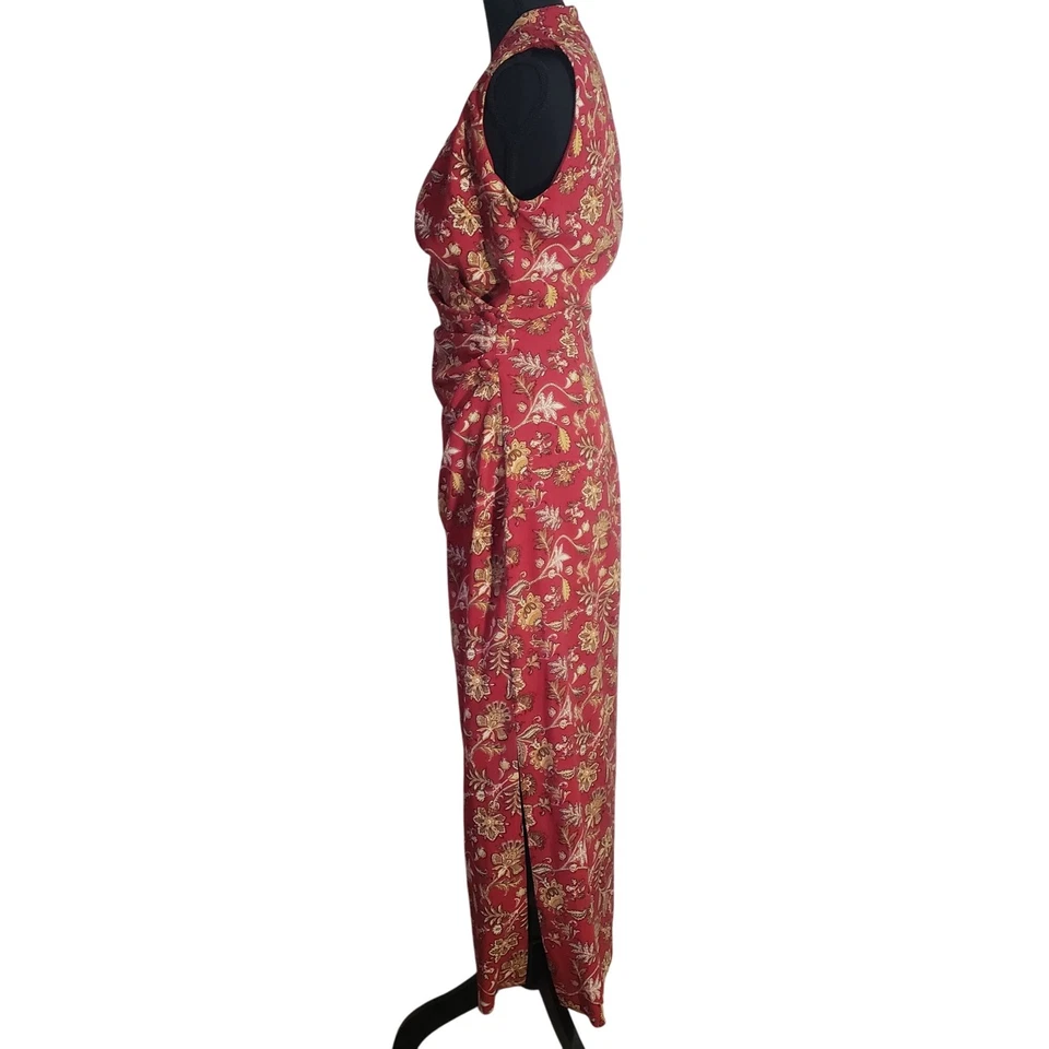 Maxi Vestido David Warren Vintage Rojo Floral Sin Mangas Envolvente Talla 4 Fiesta Romántico Foto 2 de 4