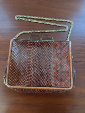 Vintage rust/brown lizard purse w/ leather trim, satin lining, Bakelite  clasp